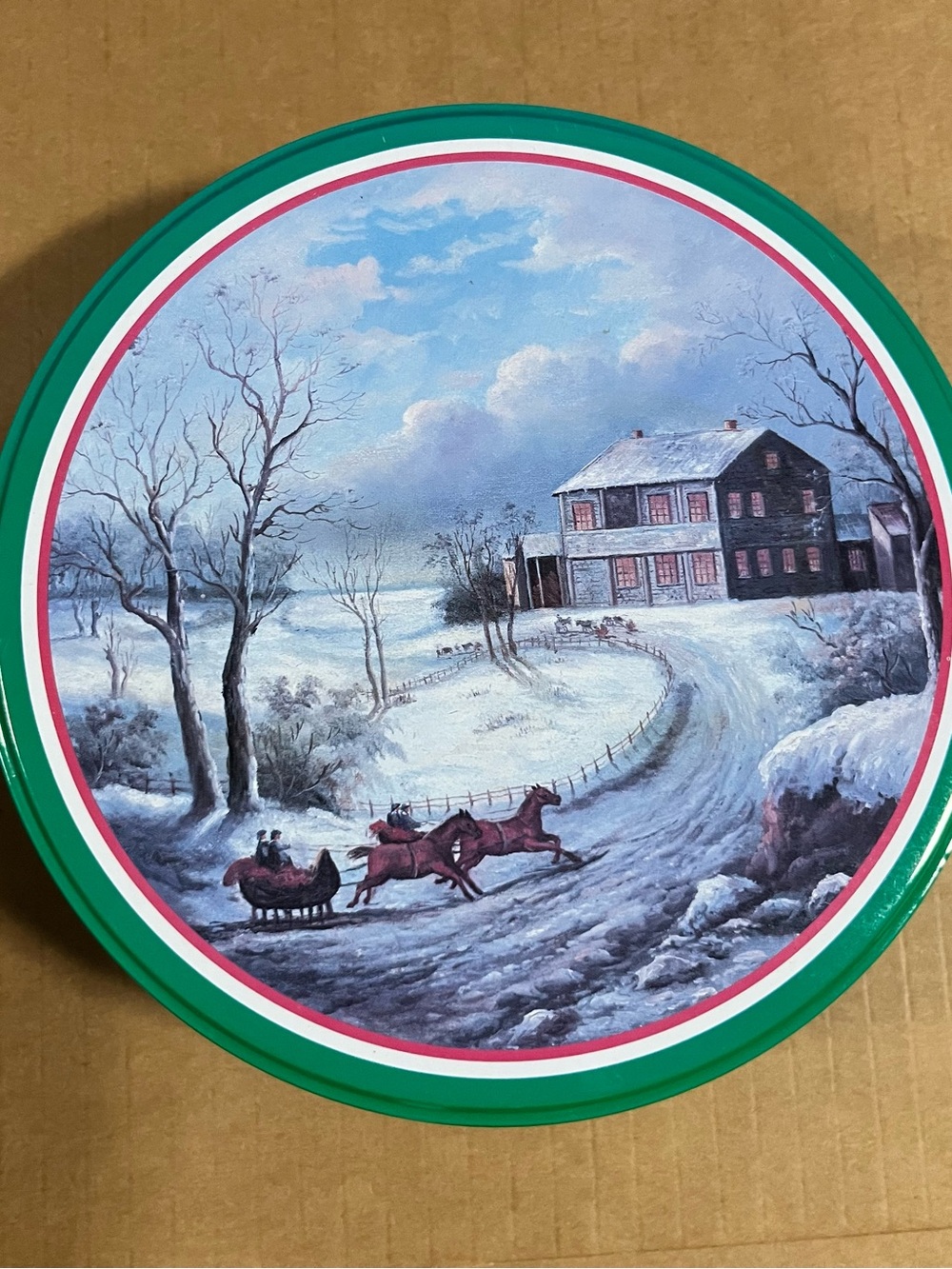 Holiday Snow Scene Decorative Tin - Green